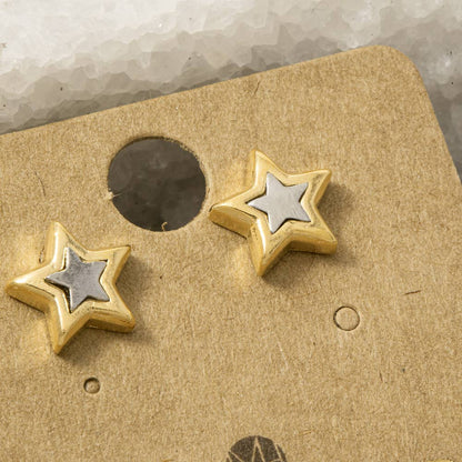 18K Gold Dipped Two Tone Star Stud Earrings