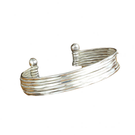 Hammered Silver 7 Line Cuff Bracelet