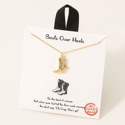 Gold Dipped Western Cowboy Boots Pendant Necklace