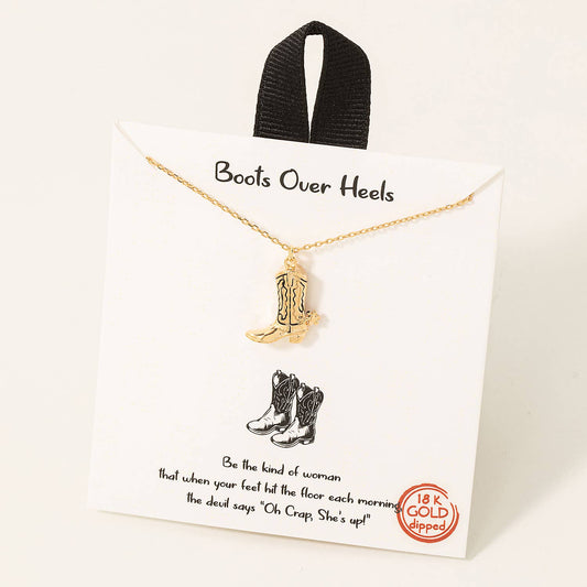 Gold Dipped Western Cowboy Boots Pendant Necklace