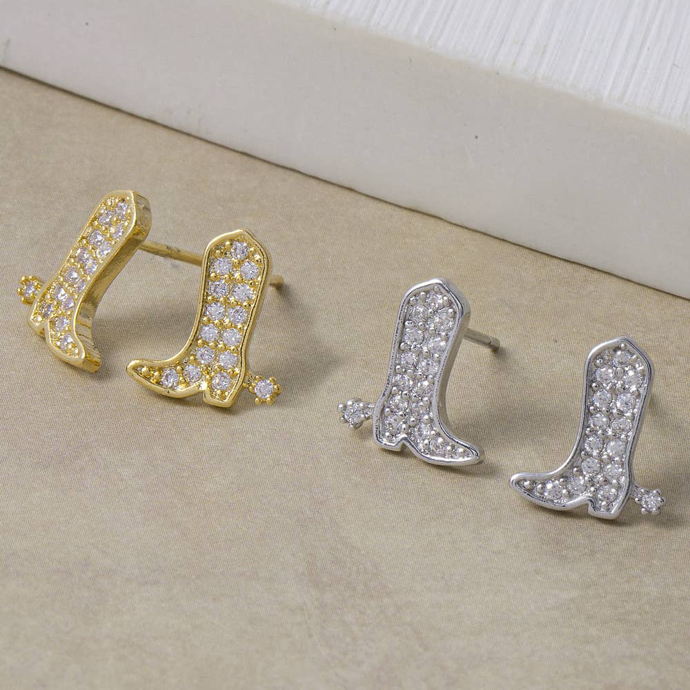 Sterling Silver Dipped Pave Cz Boot Stud Earrings