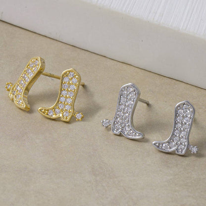 Sterling Silver Dipped Pave Cz Boot Stud Earrings