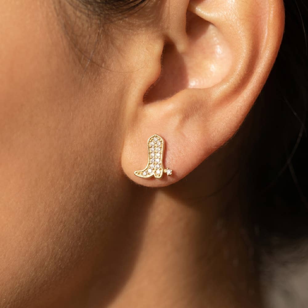 Sterling Silver Dipped Pave Cz Boot Stud Earrings