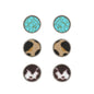 3 Pair Circular Cow Hide & Semi Stone Stud Earring Set