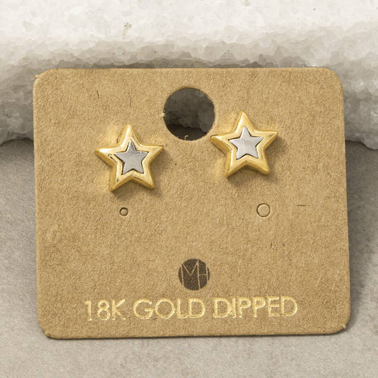 18K Gold Dipped Two Tone Star Stud Earrings