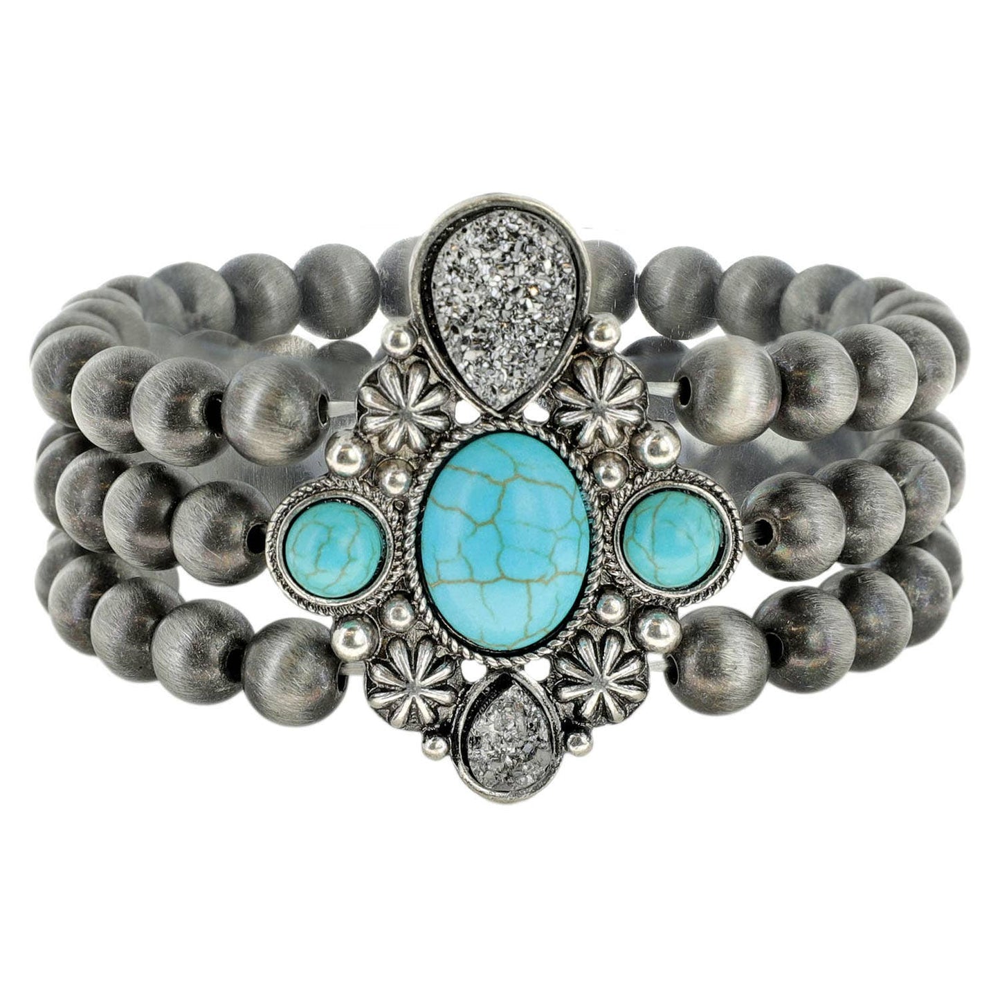 Western Navajo Bead Bracelet w Faux Drusy Stone