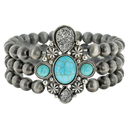 Western Navajo Bead Bracelet w Faux Drusy Stone