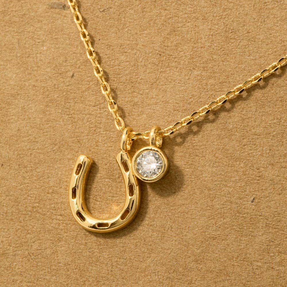 Gold Dipped Horse Shoe And Cz Charm Necklace