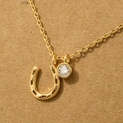 Gold Dipped Horse Shoe And Cz Charm Necklace