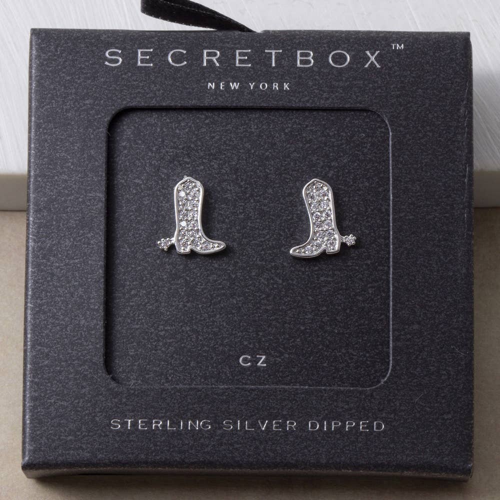Sterling Silver Dipped Pave Cz Boot Stud Earrings