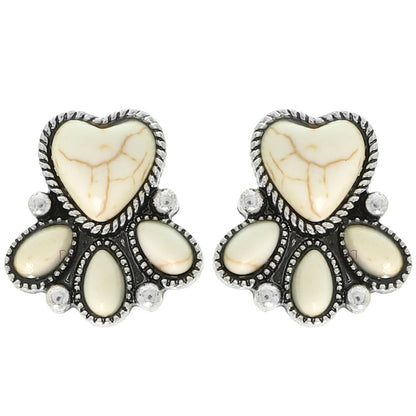 Western Semi Precious Stone Heart Earrings
