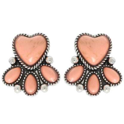 Western Semi Precious Stone Heart Earrings