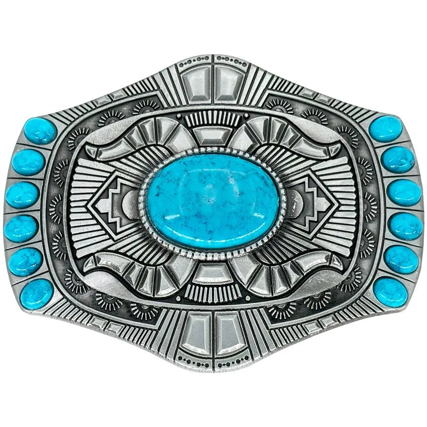 Turquoise Beaded Western Belt Buckle