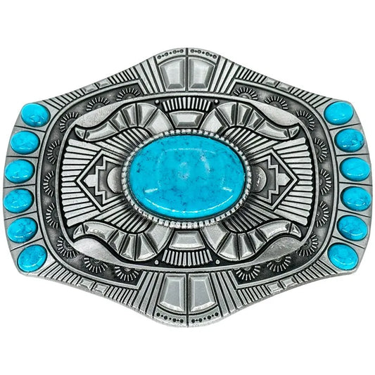 Turquoise Beaded Western Belt Buckle