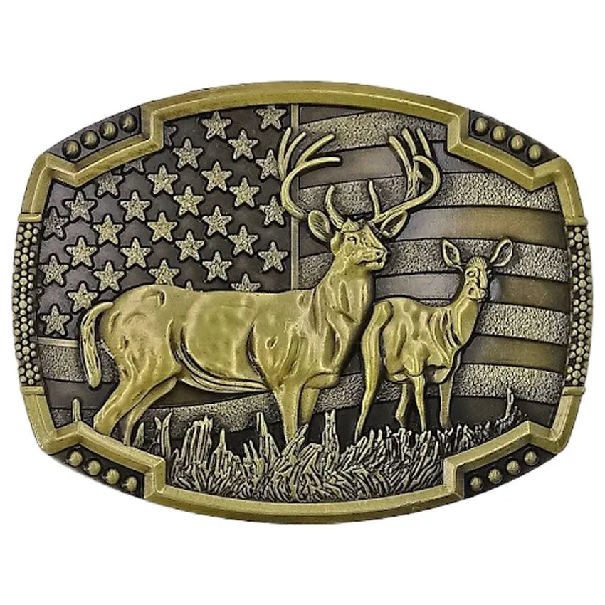 Vintage Deer with USA Flag Belt Buckle