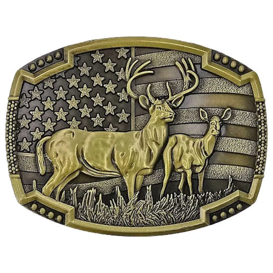 Vintage Deer with USA Flag Belt Buckle