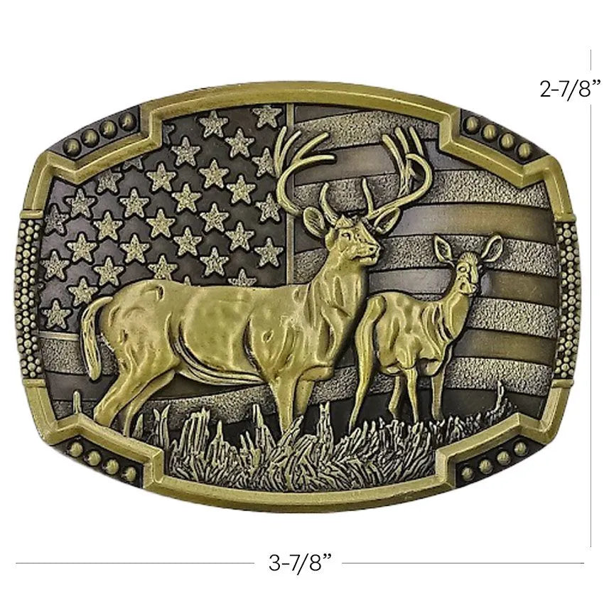 Vintage Deer with USA Flag Belt Buckle