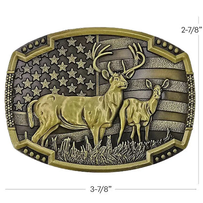 Vintage Deer with USA Flag Belt Buckle