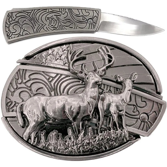 Deer & USA Flag Hidden Knife Buckle