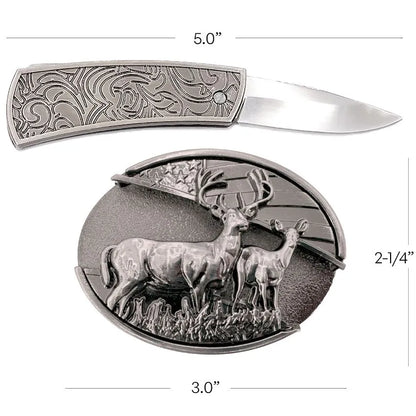 Deer & USA Flag Hidden Knife Buckle