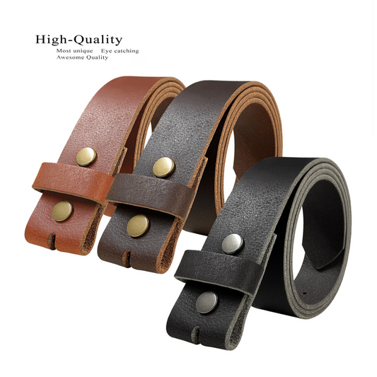 Genuine Full Grain Leather Casual Belt Strap w/Snaps 1-1/2"
