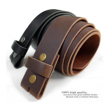 Genuine Full Grain Leather Casual Belt Strap w/Snaps 1-1/2"
