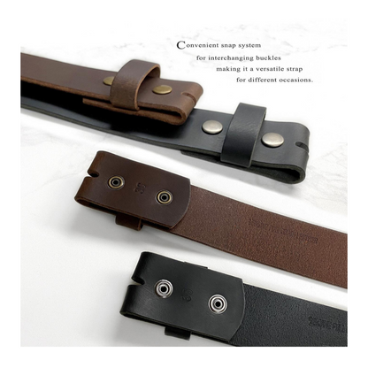 Genuine Full Grain Leather Casual Belt Strap w/Snaps 1-1/2"