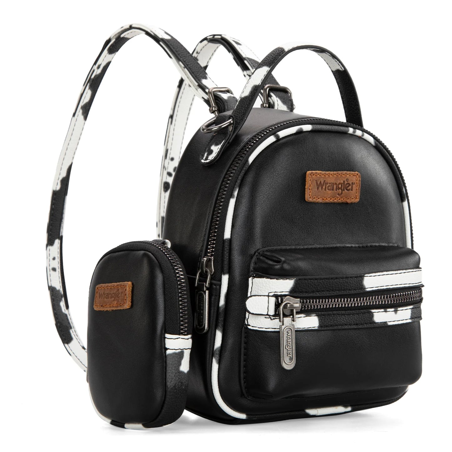 Wrangler Cow Print Trimmed Mini Backpack With Coin Pouch - Black