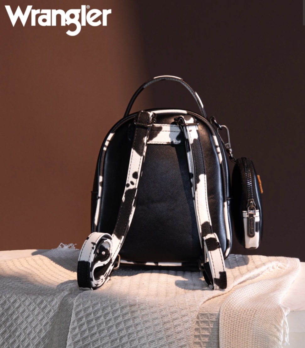 Wrangler Cow Print Trimmed Mini Backpack With Coin Pouch - Black