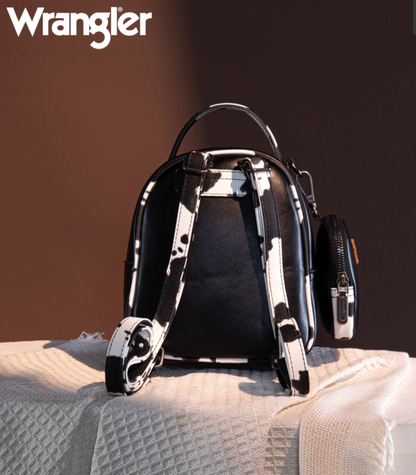 Wrangler Cow Print Trimmed Mini Backpack With Coin Pouch - Black