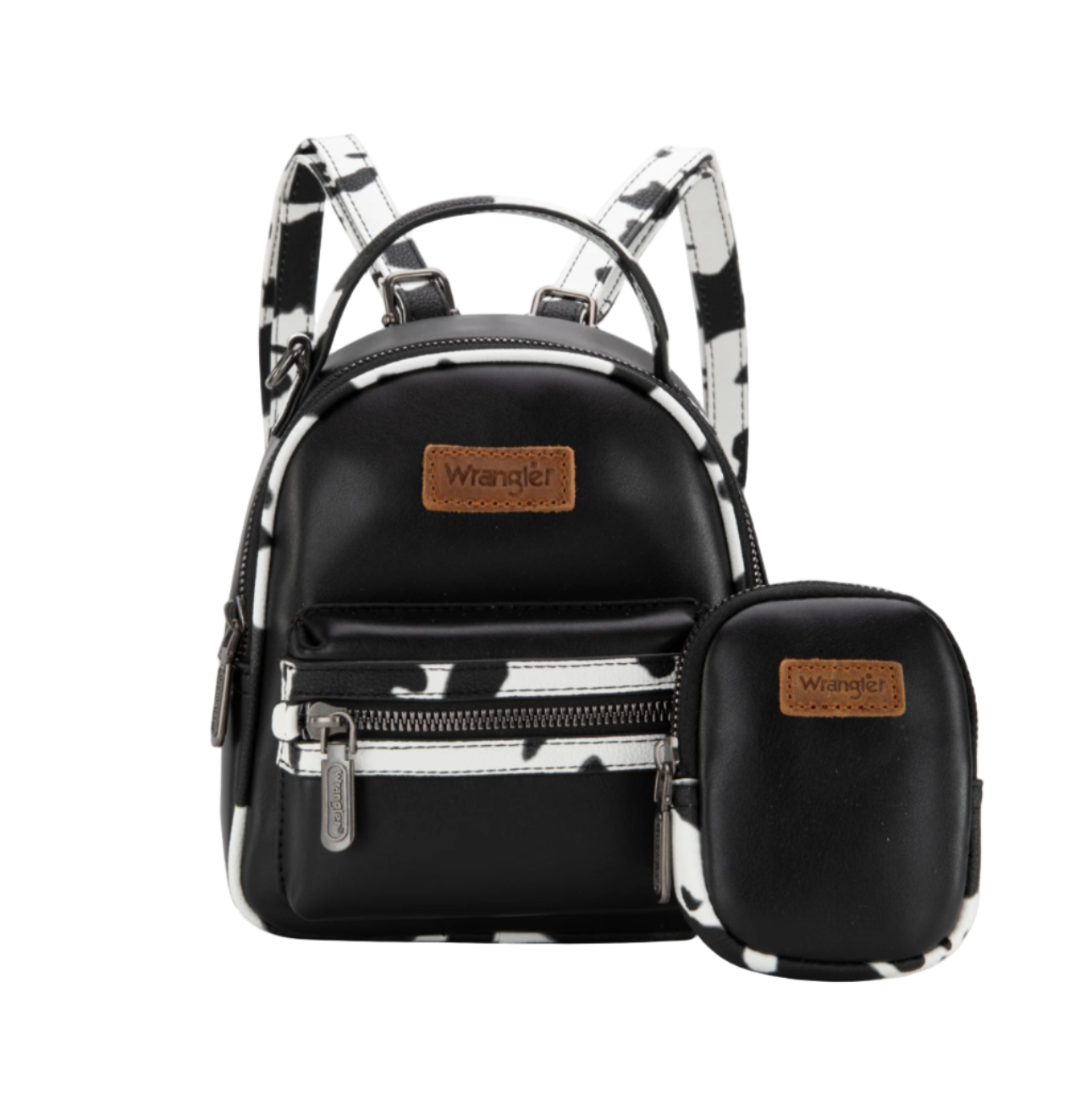 Wrangler Cow Print Trimmed Mini Backpack With Coin Pouch - Black