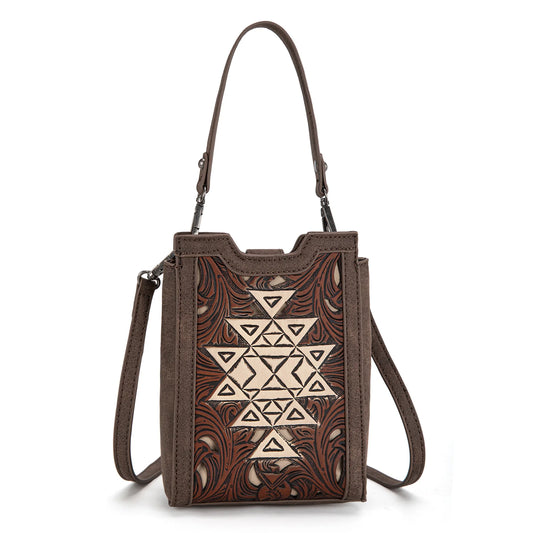 Trinity Ranch Floral Aztec Tooled Mini Tote/Crossbody