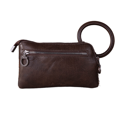Montana West Hair-on Tooled Ring Handle Wristlet Clutch Bag