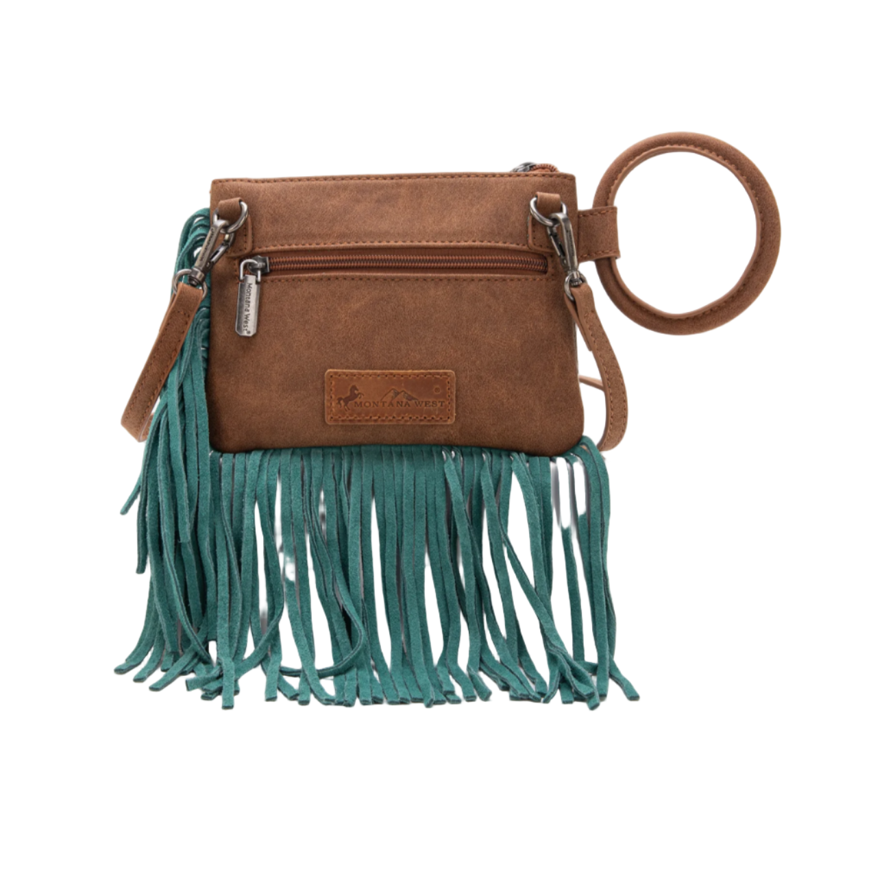 Montana West Aztec Print Fringe Ring Handle Wristlet Clutch Bag