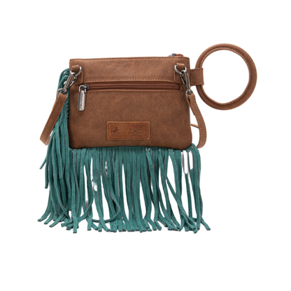 Montana West Aztec Print Fringe Ring Handle Wristlet Clutch Bag