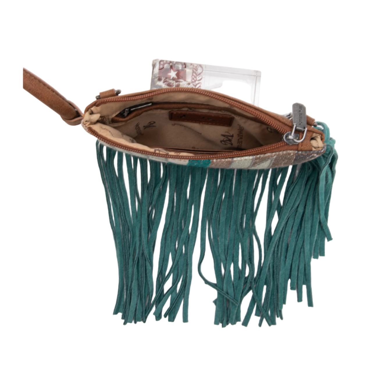 Montana West Aztec Print Fringe Ring Handle Wristlet Clutch Bag