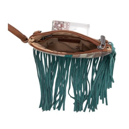 Montana West Aztec Print Fringe Ring Handle Wristlet Clutch Bag