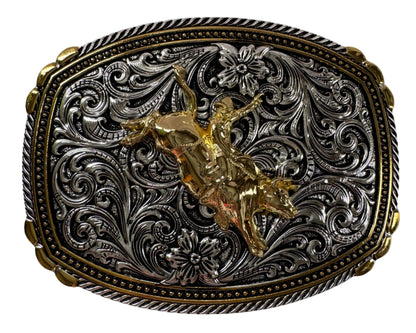 Oversize Bull Rider Gold & Silver Buckle