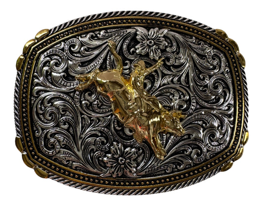 Oversize Bull Rider Gold & Silver Buckle