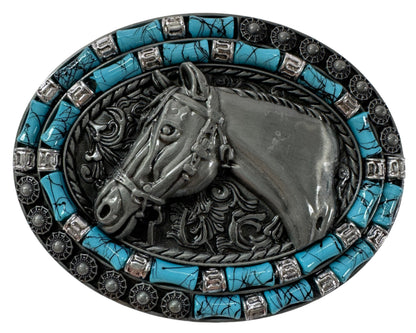 Turquoise Horse Buckle -fits 2" belt