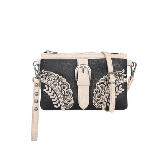 Montana West Cut-Out /Buckle Collection Clutch/Crossbody Black