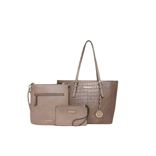 Montana West 3PCs Set Tote/Crossbody/Wallet Khaki