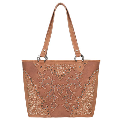 Montana West Boot Scroll Embroidered Collection Concealed Carry Tote Brown