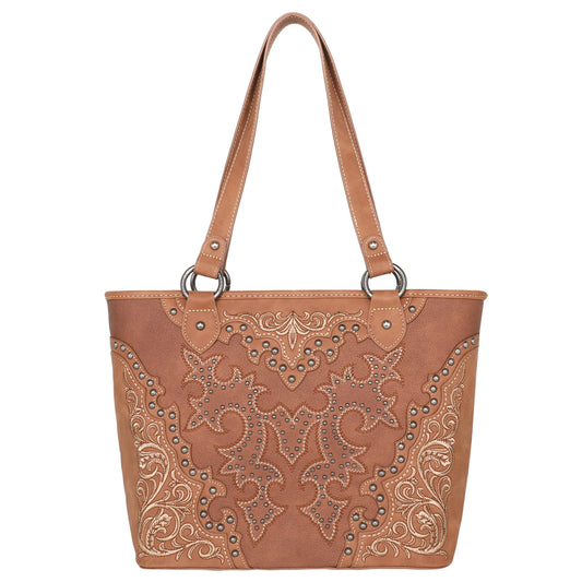 Montana West Boot Scroll Embroidered Collection Concealed Carry Tote Brown