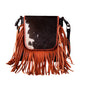 Montana West Genuine Leather Hair-On Collection Fringe Crossbody Orange