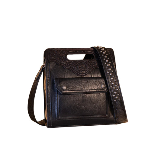 Trinity Ranch Floral Tooled Concealed Carry Crossbody Bag Black