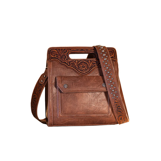 Trinity Ranch Floral Tooled Concealed Carry Crossbody Bag Brown