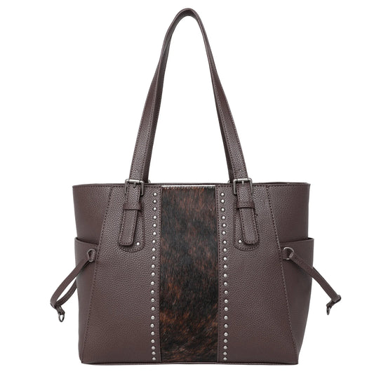 Trinity Ranch Hair-On Leather Studs Collection Concealed Carry Tote Coffee