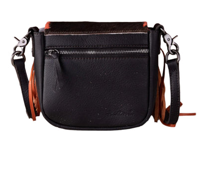 Montana West Genuine Leather Hair-On Collection Fringe Crossbody Orange