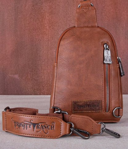 Trinity Ranch Floral Tooled Collection Sling Bag Brown
